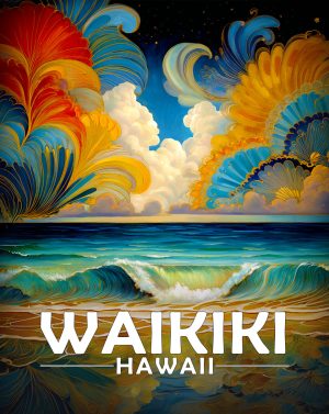 Waikiki, Hawaii  Souvenir Art Print - Magical Night by the Seashore