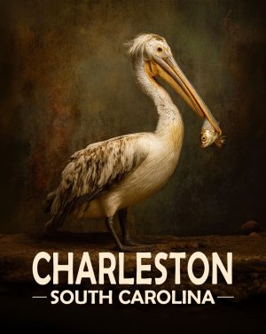 Charleston, Noth Carolina  Souvenir Art Print - Pellican with Fish