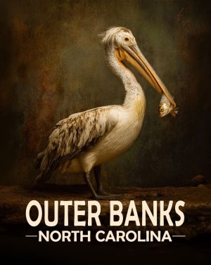 Outer Banks, North Carolina  Souvenir Art Print - Pellican with Fish