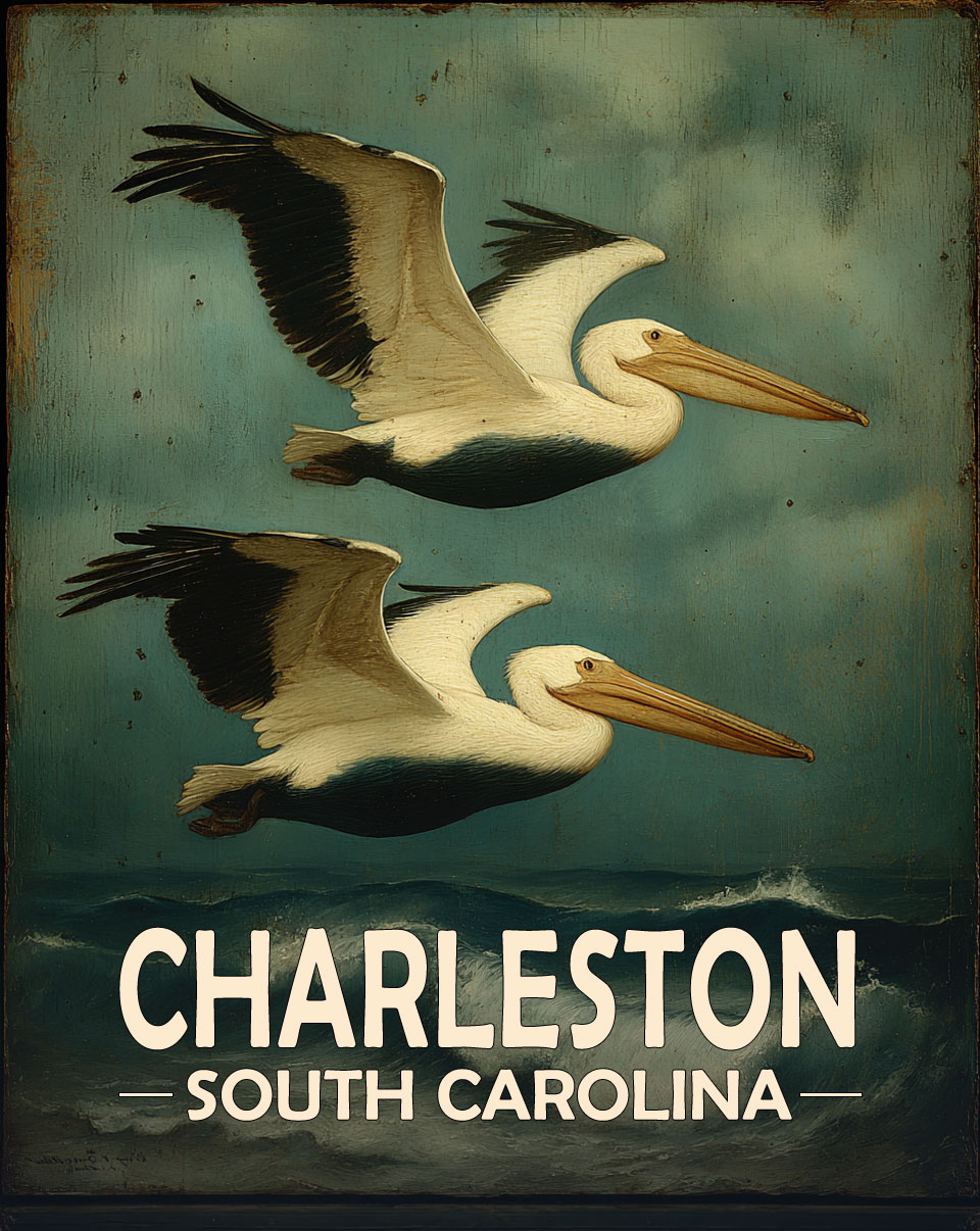 Charleston, Noth Carolina  Souvenir Art Print - Pellicans Flying By