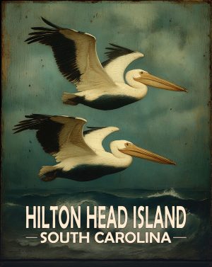 Hilton Head Island, South Carolina  Souvenir Art Print - Pellicans Flying By