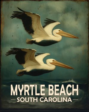 Myrtle Beach, South Carolina  Souvenir Art Print - Pellicans Flying By