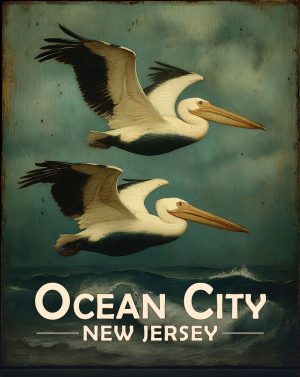 Ocean City, New Jersey  Souvenir Art Print - Pellicans Flying By