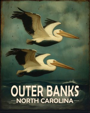 Outer Banks, North Carolina  Souvenir Art Print - Pellicans Flying By
