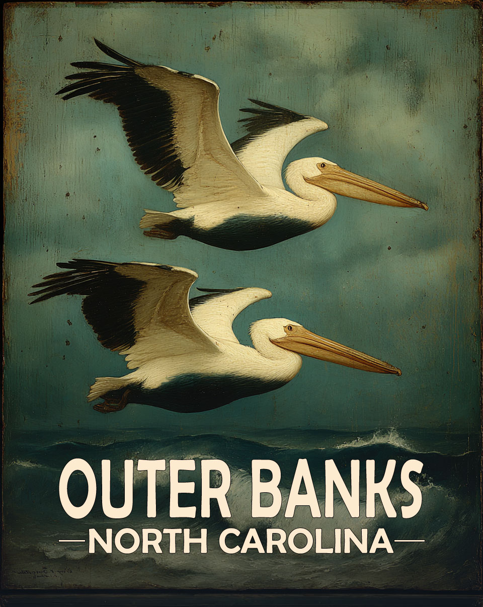 Outer Banks, North Carolina  Souvenir Art Print - Pellicans Flying By