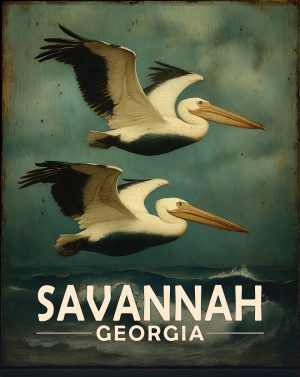 Savannah, Georgia  Souvenir Art Print - Pellicans Flying By