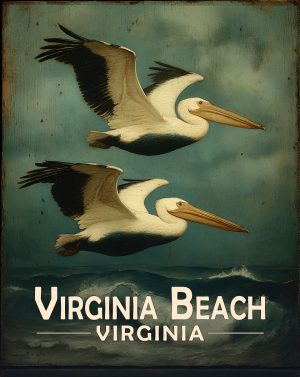 Virginia Beach, Virginia  Souvenir Art Print - Pellicans Flying By