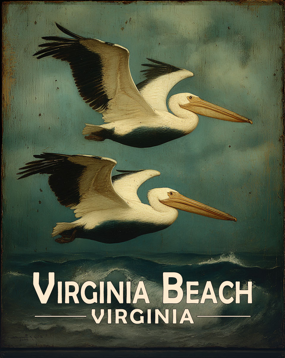 Virginia Beach, Virginia  Souvenir Art Print - Pellicans Flying By