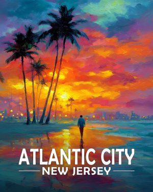 Atlantic City, New Jersey  Souvenir Art Print - Quiet Walk on the Beach at Sunset