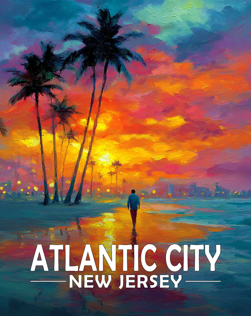 Atlantic City, New Jersey  Souvenir Art Print - Quiet Walk on the Beach at Sunset
