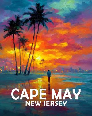 Cape May, New Jersey  Souvenir Art Print - Quiet Walk on the Beach at Sunset