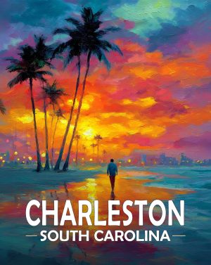 Charleston, Noth Carolina  Souvenir Art Print - Quiet Walk on the Beach at Sunset