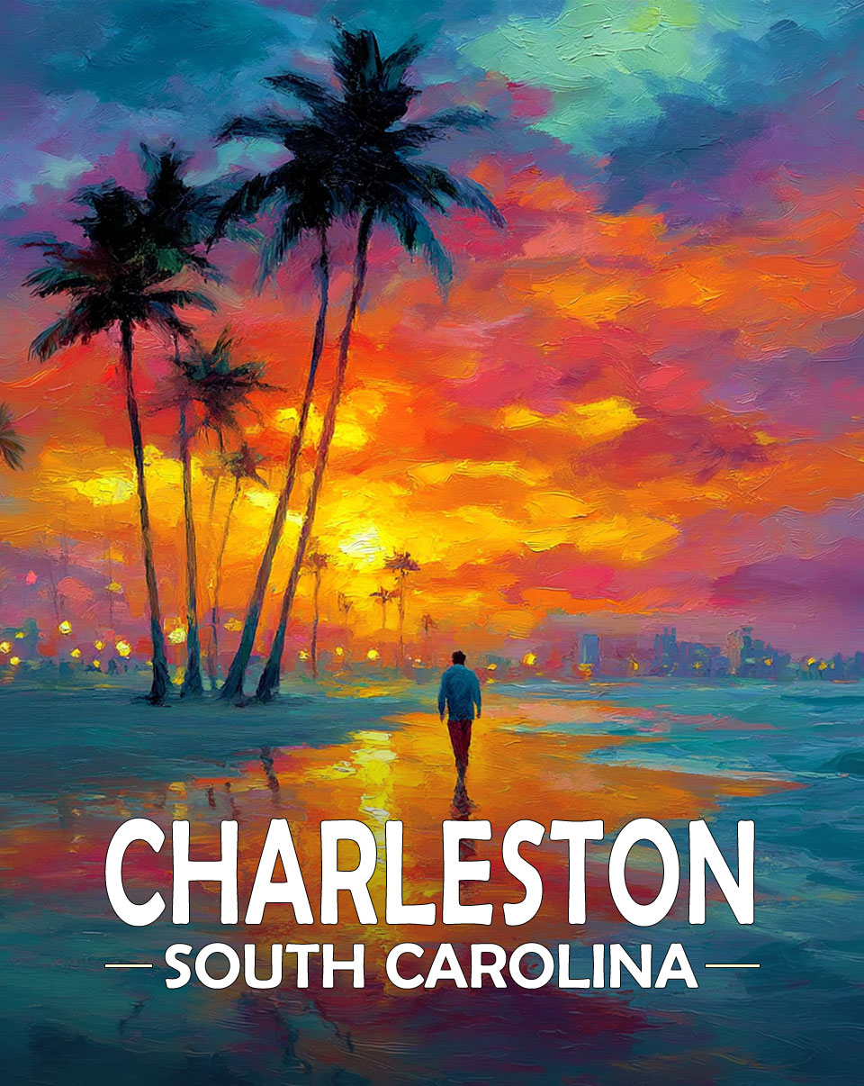 Charleston, Noth Carolina  Souvenir Art Print - Quiet Walk on the Beach at Sunset