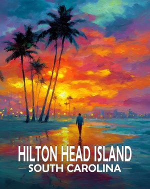 Hilton Head Island, South Carolina  Souvenir Art Print - Quiet Walk on the Beach at Sunset
