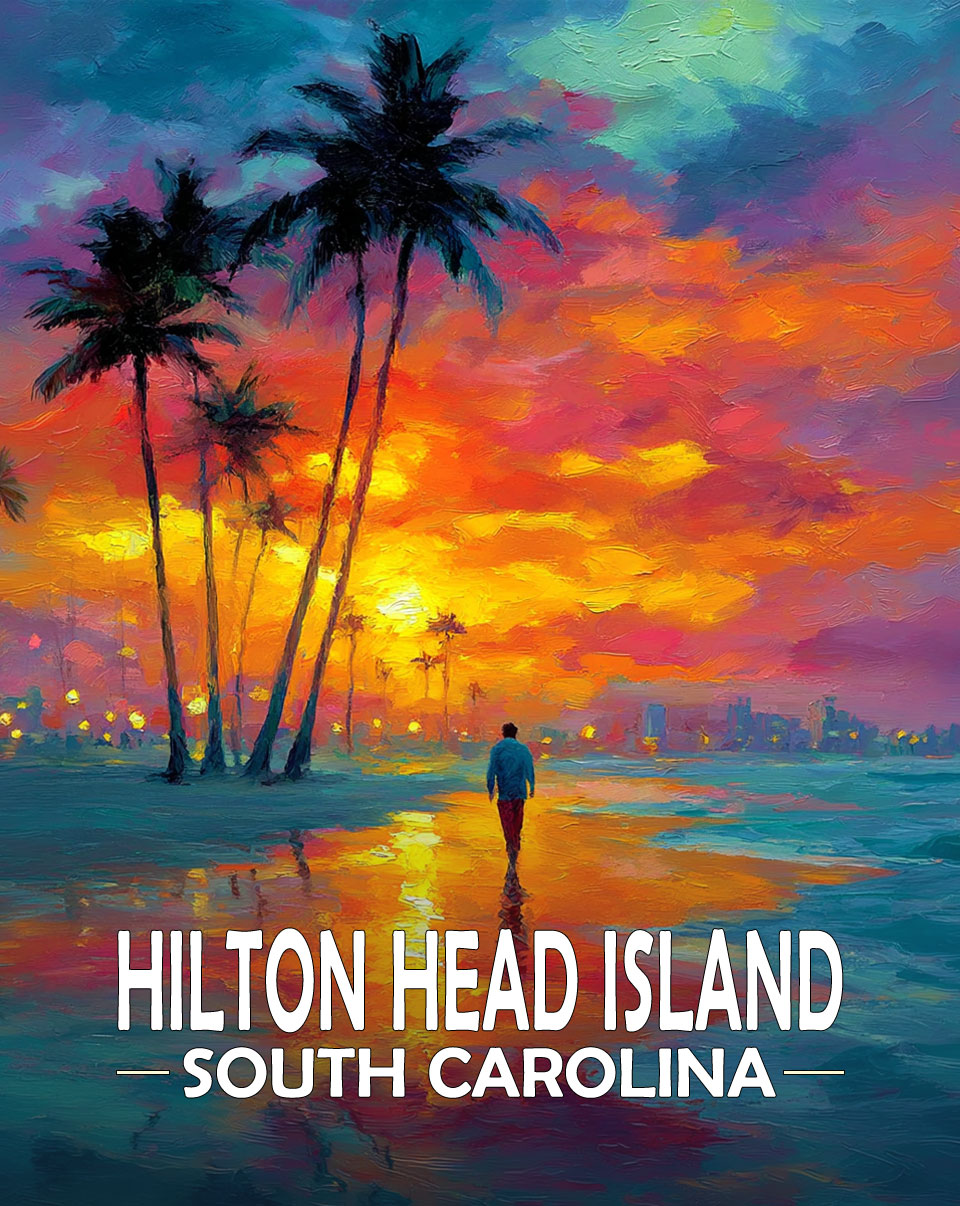 Hilton Head Island, South Carolina  Souvenir Art Print - Quiet Walk on the Beach at Sunset