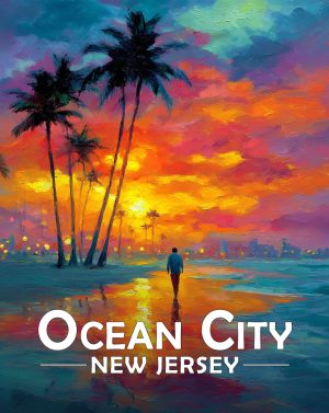 Ocean City, New Jersey  Souvenir Art Print - Quiet Walk on the Beach at Sunset