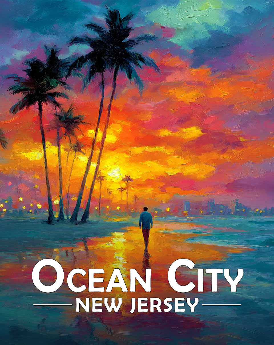 Ocean City, New Jersey  Souvenir Art Print - Quiet Walk on the Beach at Sunset