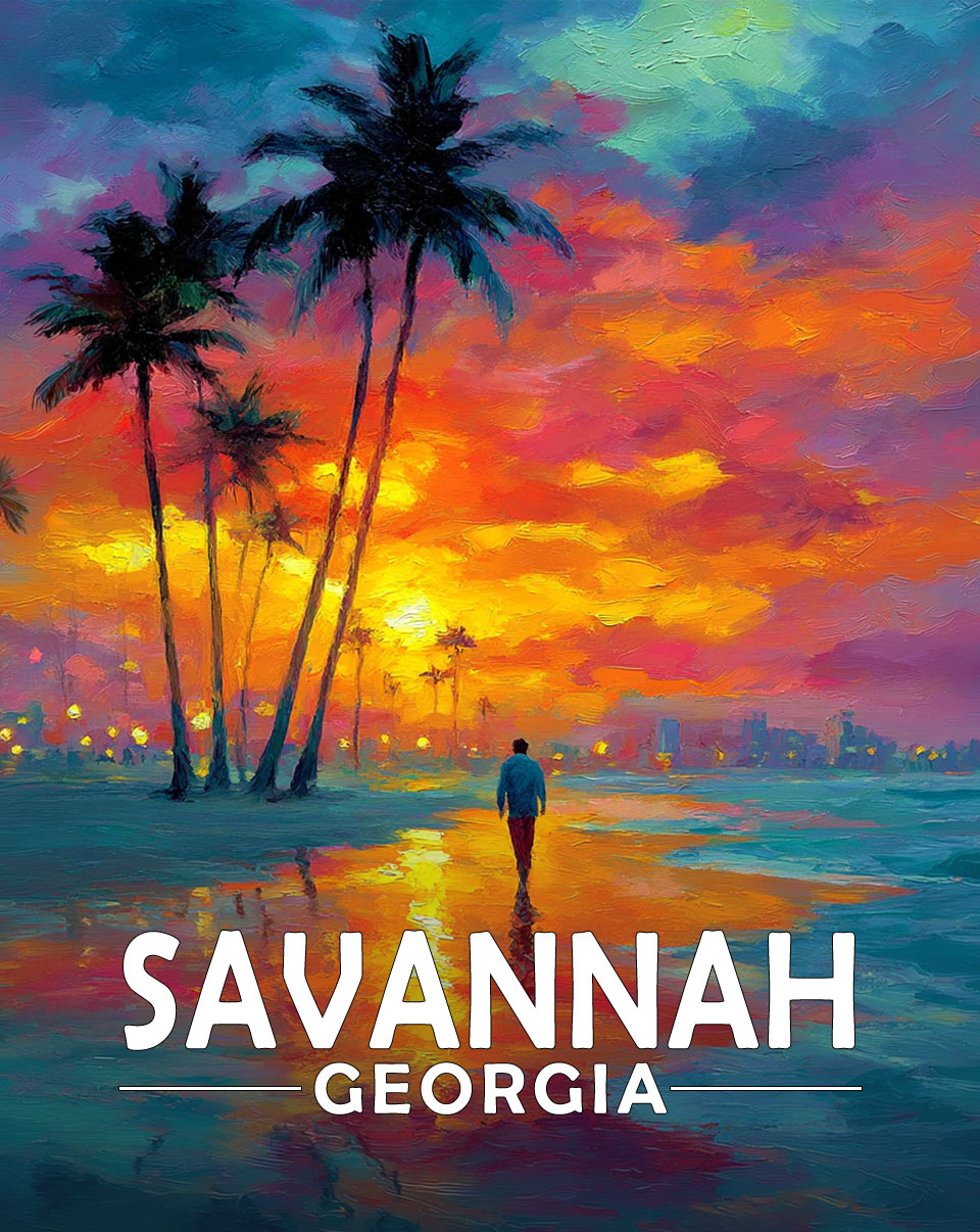 Savannah, Georgia  Souvenir Art Print - Quiet Walk on the Beach at Sunset