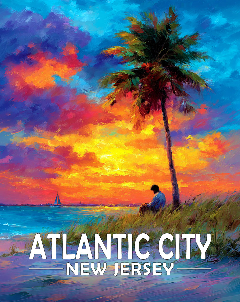 Atlantic City, New Jersey  Souvenir Art Print - Nice Read on the Beach at Sunset