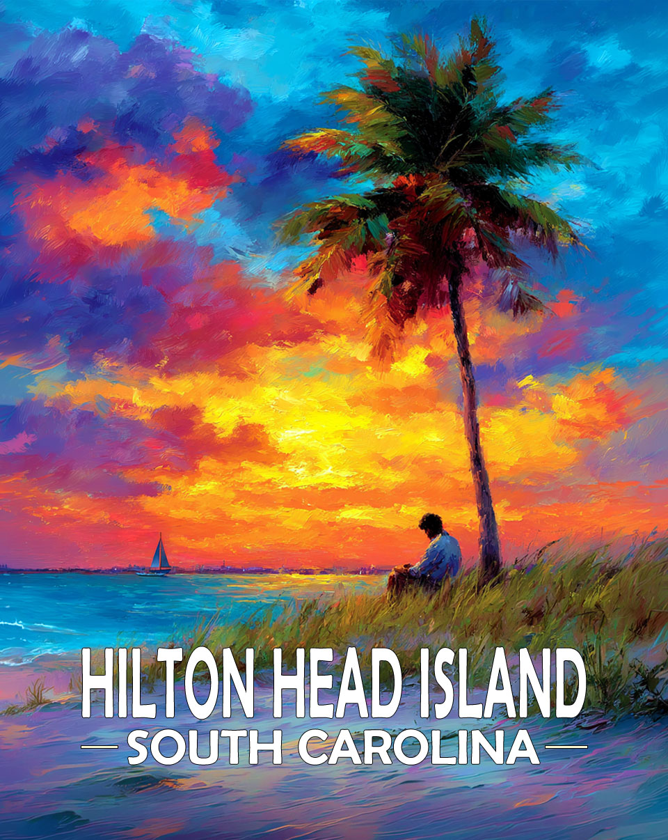 Hilton Head Island, South Carolina  Souvenir Art Print - Nice Read on the Beach at Sunset