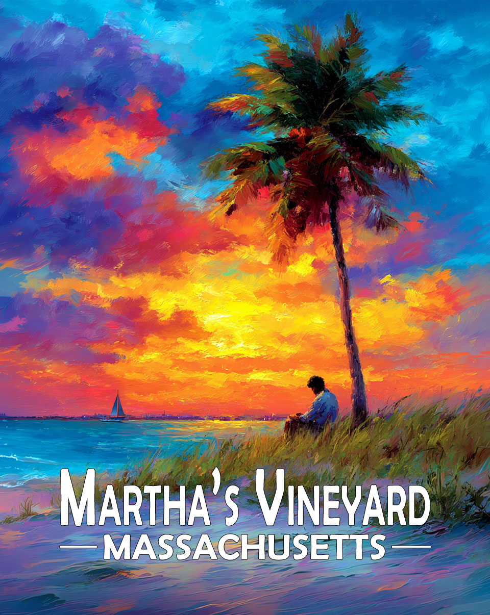 Martha's Vinyard, Massachusetts  Souvenir Art Print - Nice Read on the Beach at Sunset