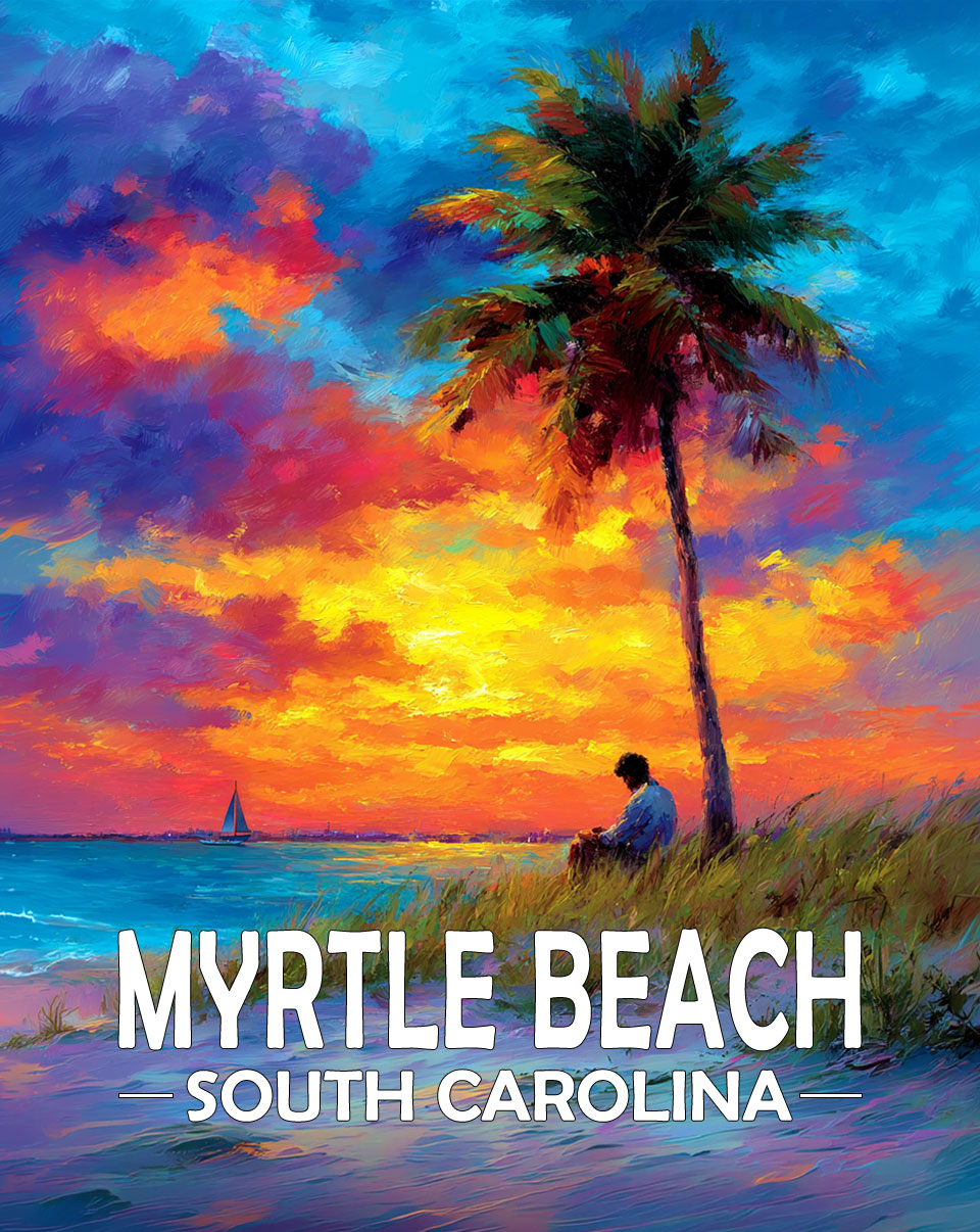 Myrtle Beach, South Carolina  Souvenir Art Print - Nice Read on the Beach at Sunset