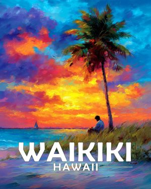 Waikiki, Hawaii  Souvenir Art Print - Nice Read on the Beach at Sunset
