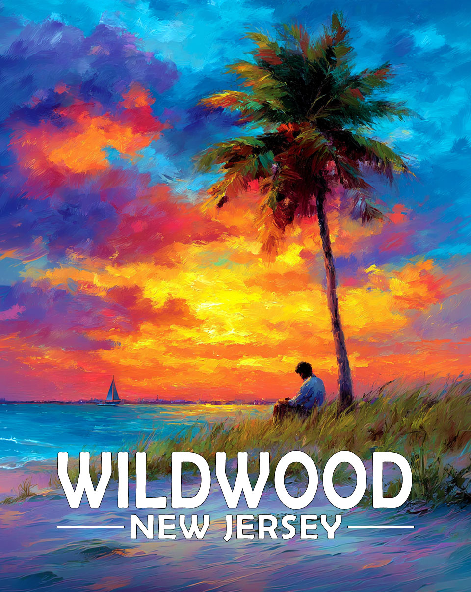 Wildwood, New Jersey  Souvenir Art Print - Nice Read on the Beach at Sunset