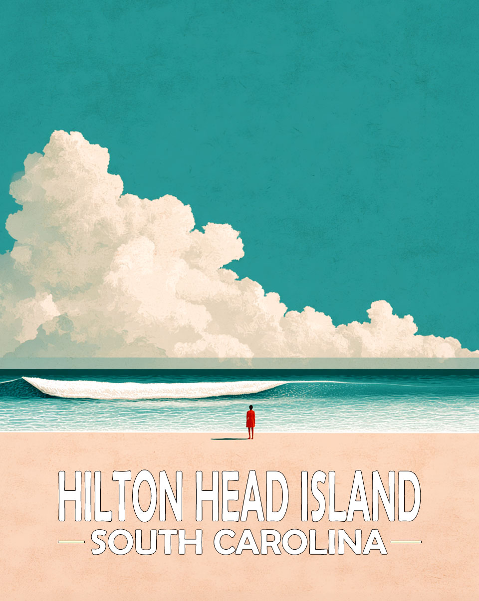 Hilton Head Island, South Carolina  Souvenir Art Print - Mowning Walk on the Beach at Sunset