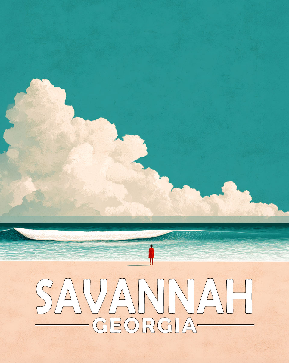 Savannah, Georgia  Souvenir Art Print - Mowning Walk on the Beach at Sunset