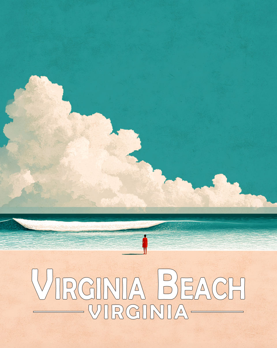 Virginia Beach, Virginia  Souvenir Art Print - Mowning Walk on the Beach at Sunset