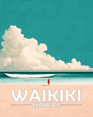 Waikiki, Hawaii  Souvenir Art Print - Mowning Walk on the Beach at Sunset