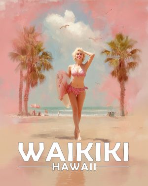 Waikiki, Hawaii  Souvenir Art Print - Sexy Surfer