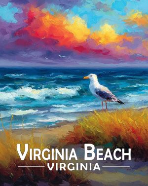 Virginia Beach, Virginia  Souvenir Art Print - Seagull on a Beach at Sunset