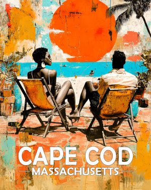 Cape Cod, Massachusetts  Souvenir Art Print - Couple Enjoying a Sunset on the Beach