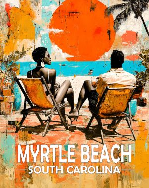 Myrtle Beach, South Carolina  Souvenir Art Print - Couple Enjoying a Sunset on the Beach