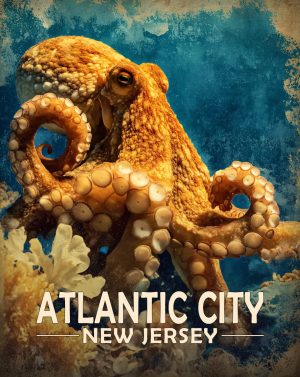 Atlantic City, New Jersey  Souvenir Art Print - Vintage Style Octopus