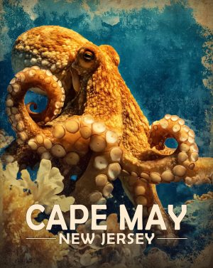 Cape May, New Jersey  Souvenir Art Print - Vintage Style Octopus