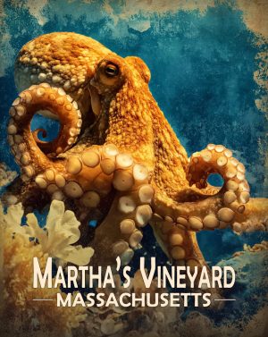 Martha's Vinyard, Massachusetts  Souvenir Art Print - Vintage Style Octopus