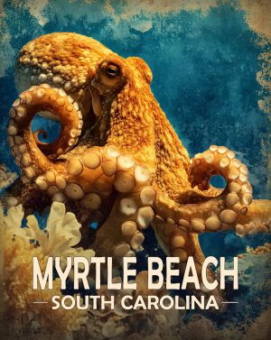 Myrtle Beach, South Carolina  Souvenir Art Print - Vintage Style Octopus