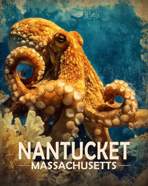 Nantucket, Massachusetts  Souvenir Art Print - Vintage Style Octopus