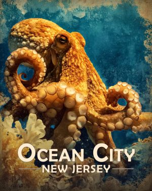 Ocean City, New Jersey  Souvenir Art Print - Vintage Style Octopus