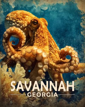Savannah, Georgia  Souvenir Art Print - Vintage Style Octopus
