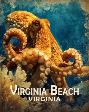 Virginia Beach, Virginia  Souvenir Art Print - Vintage Style Octopus