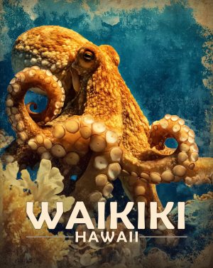 Waikiki, Hawaii  Souvenir Art Print - Vintage Style Octopus