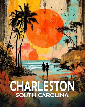 Hilton Head Island, South Carolina  Souvenir Art Print - Quiet Walk on the Beach at Sunset