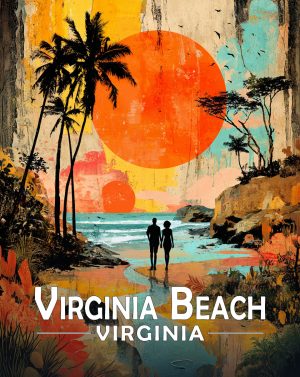 Virginia Beach, Virginia  Souvenir Art Print - Quiet Walk on the Beach at Sunset