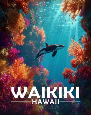 Waikiki, Hawaii  Souvenir Art Print - Orca In Ocean