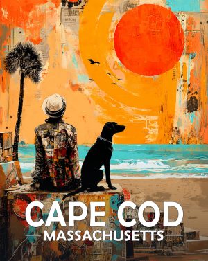 Cape Cod, Massachusetts  Souvenir Art Print - Man and Dog Enjoy  the Sunrise on the Beach