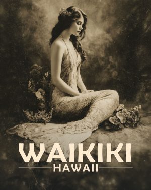 Waikiki, Hawaii  Souvenir Art Print - Antique Vintage Style Mermaid Photo